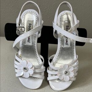 Rachel White Floral Accent Girls Dress Sandals